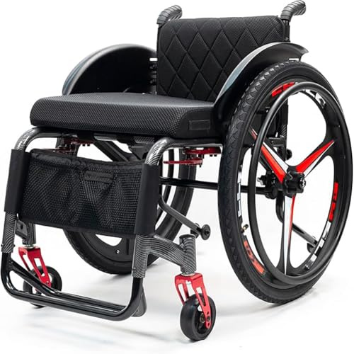 PA-DABAOO Carrozzina Sportiva E Per Il Tempo Libero, Carrozzina in Lega Di Alluminio Autopropulsa, Carrozzina Antiribaltamento Per Adulti, Carrozzina Da Viaggio,Seat width 40cm black