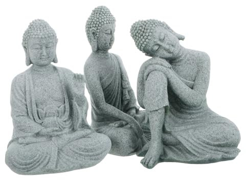EXQUIMEUBLE 3stücke Sitzende Buddha-Statue Aus Natürlichem Sandstein Mini-Buddha-Figur Für Dekoration Aquarium-Ornament Asiatische Skulptur Für Wohnzimmer Und Büro