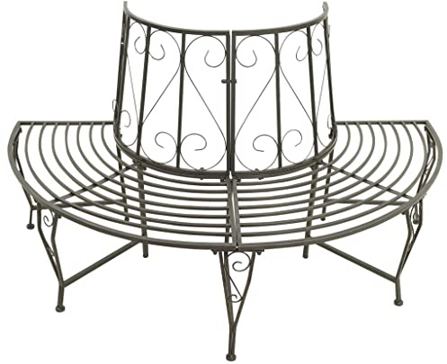 Homvdxl Halbrunde Baumbank aus Metall, 160 cm, 180 ° Outdoor-Sitz für Garten, Terrasse, wetterbeständige Stahlumrandung, dekorative runde Bank