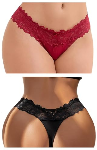 ohyeahlady Thongs for Women Multipack Satin Lace Brazilian Knickers 2 Pack