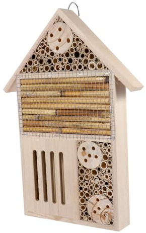 Toyvian Insektenhotel aus Holz Bienenhaus für Wildbienen und Schmetterlinge Nisthilfe mit Glatten Röhren Garten Dekoration Bereits Montiert und Sicher für Pollinatoren