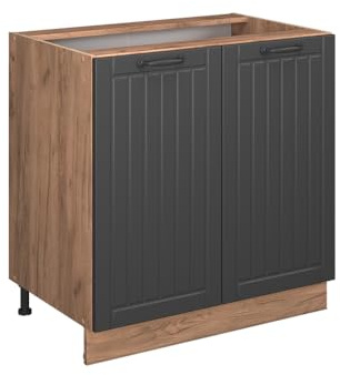 Vicco Meuble Bas de Cuisine Fame-Line, Gris foncé, 80cm avec étagère, PT Marbre