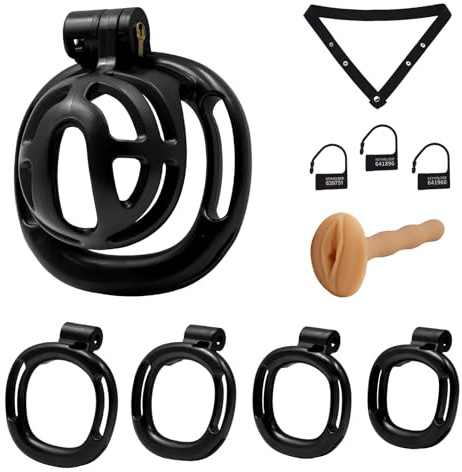 Male Chastity Cage with Elastic Belt & Invisible Lock - Chastity Device with 4 Sizes Rings for Man Penis Exercise Bondage Gear & Accessories Lightweight Adult Sex Toys（Black）