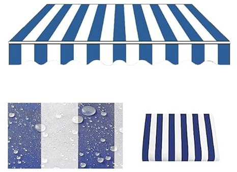 Tessuto di ricambio per tende retrattili da 2/3/4/5/6 m, per esterni, patio, balcone, finestra, porta, tetto (blu, 3,5 x 3 m)
