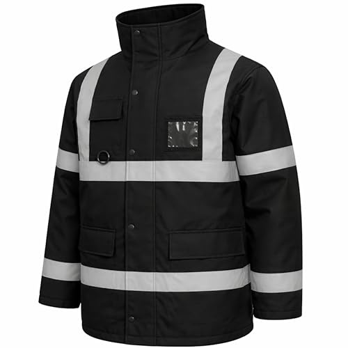 Hi-Vis Waterproof Parka Jacket – High Visibility Security Work Coat – Safety Reflective Workwear – Yellow, Orange, Yellow/Navy, Orange/Navy, Black – S to 4XL
