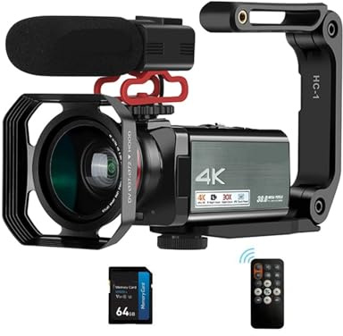 YVAAASIYC Caméscope AX10 4K Professionnel 30 MP 60 FPS Zoom numérique 30X Vlog Vision Nocturne Infrarouge Prise de Vue vidéo Wi-FI