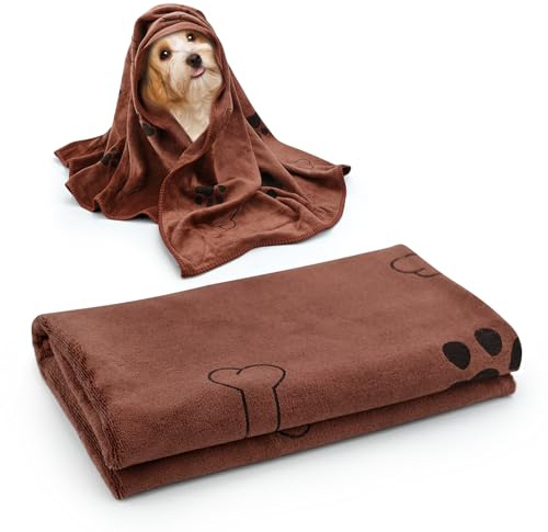 1 serviette pour chien, 100 x 60 cm, extra absorbante et douce, à séchage rapide, en polaire corail, serviette de bain et accessoire pour chien pour chats, chiens ou autres animaux de compagnie (café)