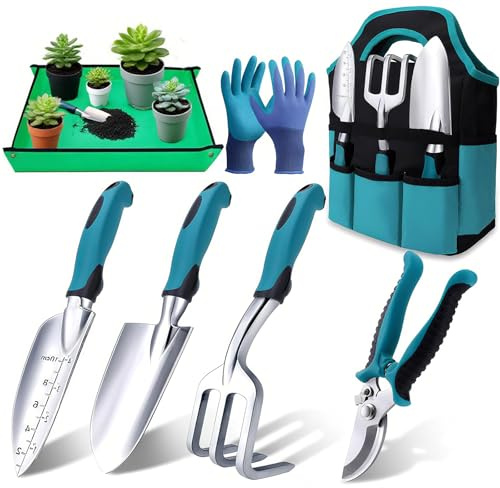 Gartenwerkzeug Set, 7-Stück-Rostfest Gartenwerkzeug Enthält Eine Speichertasche,Anwendung Ergonomische rutschfeste Griffe Gartengeräte Set,Ist EIN Ideales Garten Geschenk Für Männer und Frauen