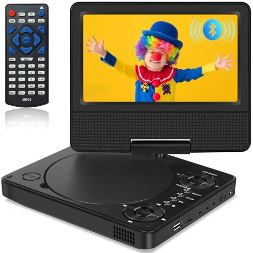 9.5 Portable DVD Player with Bluetooth, Support 1080P Video, MP4 Formats, 7.5 Swivel HD Screen, 5 Hours Work Time, Car DVD Player for Kids and Car, Sync TV, Support TF Card/USB 1000G, Regions Free