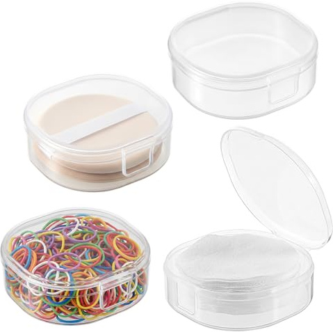 Yuomeaz 4 Pcs Cotton Round Holder, Square Powderpuff Cases Travel Cotton Round Conrainer Portable Cottons Rounds Dispenser for Women Girls Remover Cottons Ball Powderpuff Container Box