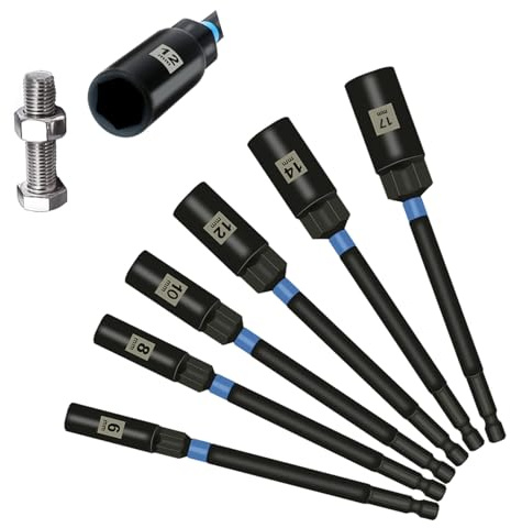 WojBear 6 Pcs 150 mm Extended Deep Socket Set 6-17mm, Hexagon Nut Setter Driver Drill Bits Set with 1/4 hex Shank, Long Reach Impact Driver, Nut Runners Bolt Extractor Sockets