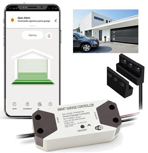 DOMO-MATIC Controlador Inteligente de Puerta de Garaje WiFi 2.4 GHz compatible con Alexa, Google, Tuya, con Sensor de Estado, 220V 12-24VDC (220 V (EU PLUG))