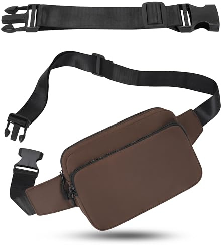 Riñonera de cintura IHIGOGOFA con cinturón extendido de 30 cm para caminar con el perro, escalar, hacer senderismo, viajar, andar en bicicleta, para niñas, damas, hombres, mujeres, Brown, Talla única