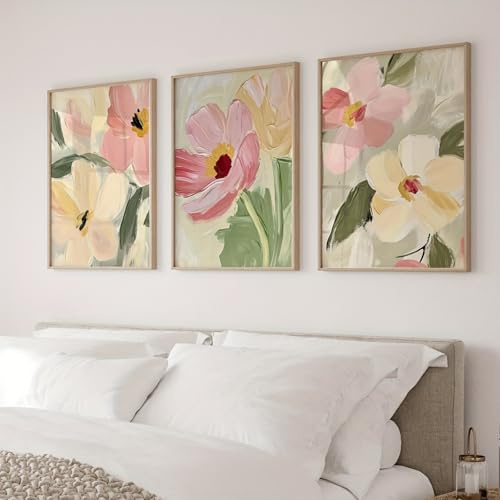 3er Poster Set,Pastellfarbene Wildblumen Blumenmuster Abstrakte Leinwanddrucke Poster,Moderne Ästhetik Blumenkunstdrucke Wanddekoration für Wohnzimmer,Schlafzimmer,Wanddeko,Ohne Rahmen (50x70cm)