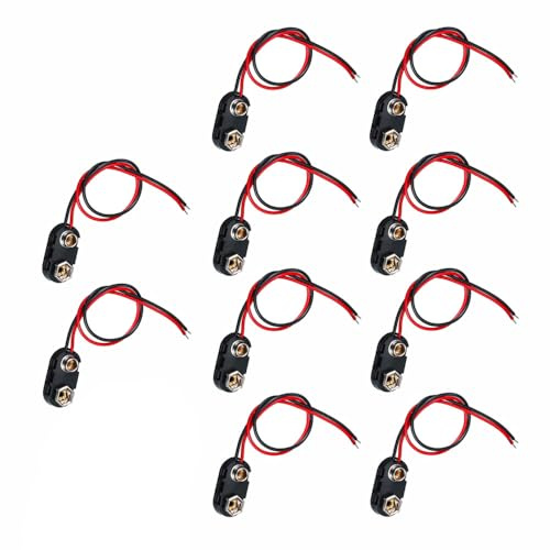 Connettori a scatto per batteria da 9 V, confezione da 10 clip a forma di T con cavi volanti pre-spogliati da 15 cm, terminali a saldare per elettronica fai da te, strumenti e allarmi
