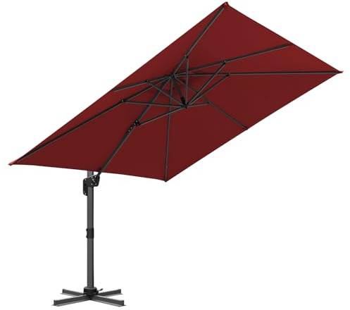 ISOISL Parasol déporté 300 x 300 cm – Pivotant à 360 ° par pédale et inclinable en 4 positions avec commande à manivelle et éclairage LED – UV50+ imperméable, parfait pour terrasse, jardin et soirées