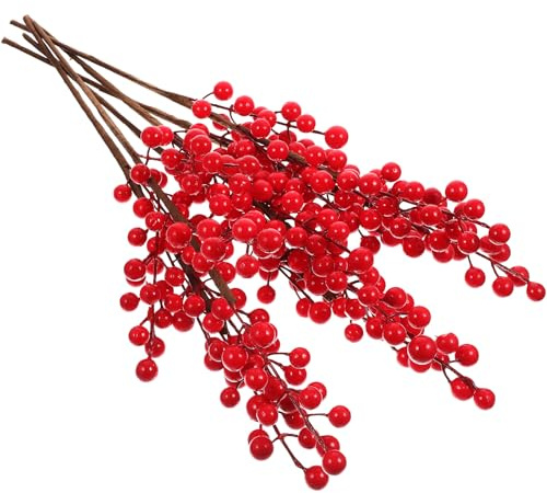 VINTORKY Set 6 Rami di Bacche Rosse Artificiali per Natale, Ornamenti Natalizi per Decorazioni Feste, Bacche Finte Realistiche per Centrotavola e Composizioni Floreali Festive