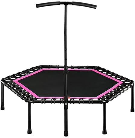 Indoor Trampolin 48 Silent Mini Trampolin mit verstellbarem Griff Bar Fitness Indoor Bungee Rebounder Jumping Trainer Workout(Lavender)