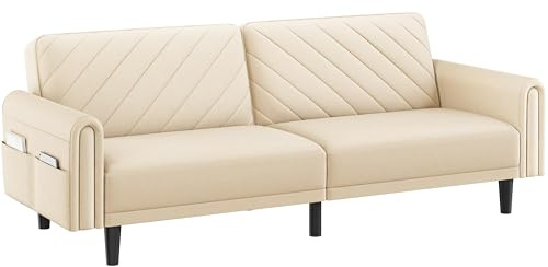 Yaheetech Schlafsofa 200cm Breit, 2/3 Sitzer Sofa mit Schlaffunktion, Schlafcouch mit 3 Verstellbarem Winkel, Ideal für Wohnzimmer Beige