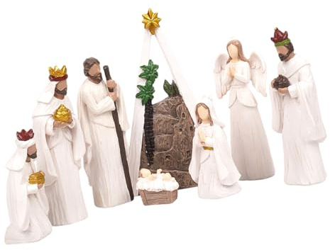 Nucelit Julkrubba figurer helig familj figur med åsnan födelsestyr, bordsprydnad religiösa juldekorer figurer hartser krubba helig familj scen staty