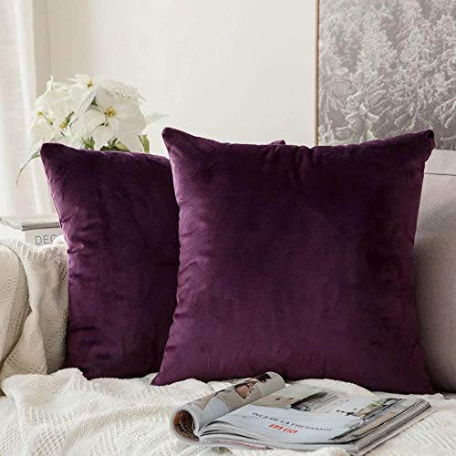 MIULEE 2er Set Kissenbezug Kissenhülle Dekorative Dekokissen Sofakissen Quadrat Wurfkissenbezug mit Verstecktem Reißverschluss Sofa Schlafzimmer 16x16 Zoll 40x40 cm Aubergine Lila