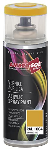 Ambro-Sol V4001004 Smalto Acrilico Multiuso, Vernice Brillante per Interni ed Esterni, Adatto per Qualsiasi Tipo di Materiale, Bomboletta Spray in Banda Stagnata Riciclabile da 400 ml, Giallo Oro
