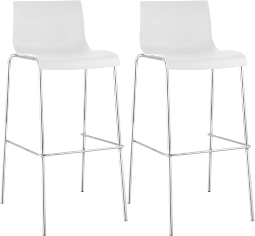 CLP 2er Set Barhocker Hover, ergonomisch mit Rückenlehne und Fußablage, Kunststoffsitz, Robustes Metallgestell, stapelbare Tresenhocker, Farbe:weiß, Gestell Farbe:Chrom