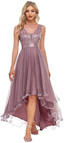 Ever-Pretty Evening Prom Gowns Deep V Neck High Low Sleeveless Dress for Women Orchid 12