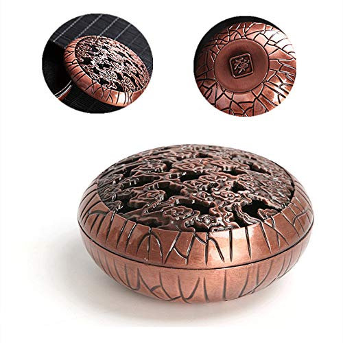 AGDLLYD Brûle-Encens Charbon,Brûleur D'encens Oriental Encensoir Vintage Aromathérapie Diffuseur pour Encenser Bton Cône Bobine Encens pour Yoga Méditation Salle Ou Maison Decor (Rouge Cuivre)