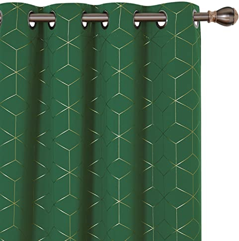 Deconovo Blackout Curtains, Eyelet Curtains, Super Soft Gold Diamond Printed Thermal Insulated Curtains for Bedroom, 46 x 54 Inch(Width x Length), Dark Forest, One Pair