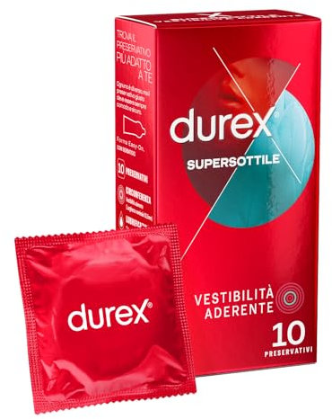 Durex SuperSottile, Preservativi Super Sottili, Vestibilità Aderente, 10 Profilattici