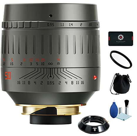 TTArtisan 50 mm F0.95 ASPH grande apertura Full Frame obiettivo messa a fuoco manuale per fotocamera Leica M Mount Rosso con Fuji FX Lens Adapter