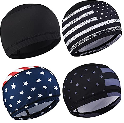 4Pcs Men Cooling Skull Cap Helmet Liner, Sweat Wicking Beanie Head Wrap Bicycle Hard Hat Motorcycle Football Cycling Running Hats Caps Women