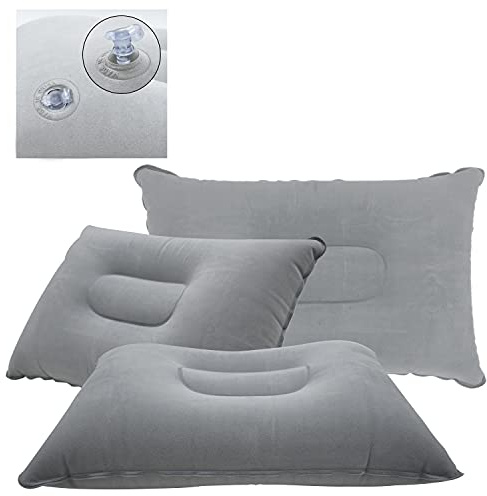 PCTC 3 Pack Inflatable Pillow, Travel Pillow Camping Pillow,Travel Pillow Cushion Compact Air Blow Up Pillow for Beach Sun Lounger Sunbathing Backpacking Hiking - Accessory for Travelling(Grey)
