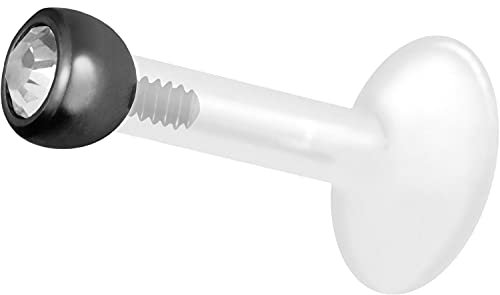 PIERCINGLINE PTFE Labret mit Gewinde TITAN AUFSATZ KRISTALL 2,5 mm Piercing Lippe Nase Ohr Schwarz 1,2 x 9 mm