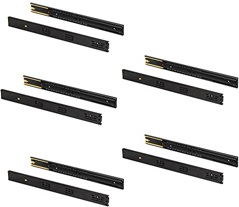 Emuca - Schubladenschienen kugellager 45mmx450mm, Set aus 5 Paar aus schubladenauszug Vollauszug mit dämpfer, Schwarz