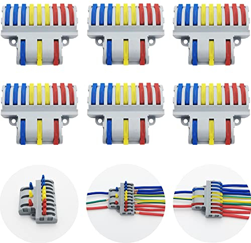 Morsettiere Elettriche, CESFONJER 6 pcs SPL-93 Connettori Elettrici Rapid, 3 in 9 fuori Connettore Bilaterale, Leva Connettore cavo elettrico