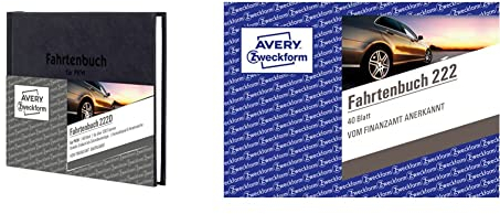 AVERY Zweckform 222D Fahrtenbuch (für PKW, Hardcover vom Finanzamt anerkannt, A6 quer, 96 Seiten insgesamt 235 Fahrten) & 222 Fahrtenbuch für PKW (A6 quer, auf 80 Seiten für insgesamt 390 Fahrten)