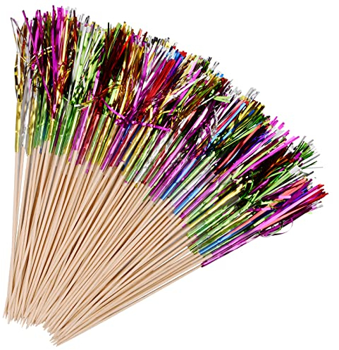 200 PCS Palm Tree Picks, 6 Colour Fireworks Cocktail Sticks, Sparkle Firework Decorations, Wooden Cocktail Toppers for Bars Drink Birthday Wedding Cakes Fruits Party Decoration Accessories