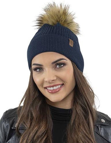VIVISENCE Damen Bommelmütze Winter Wintermütze Bommel Herbst Warmem 7042