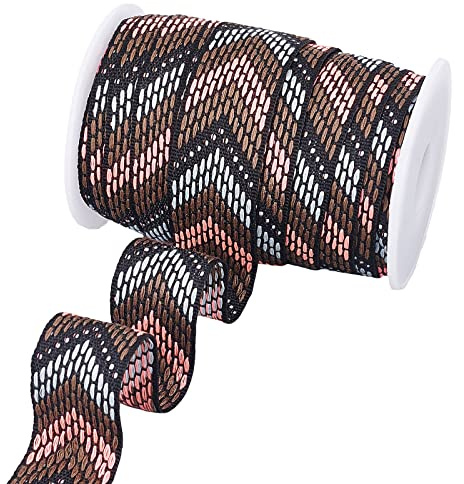 PandaHall 10.9 Yard/10m Ethnisches Stickband 1 Zoll / 25 mm Buntes Jacquard-Polyesterband Vintage-Spitzennähband Für DIY-Kleidungskleidungszubehör-Verschönerungshandwerk