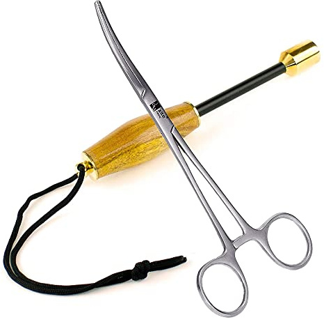 Zite Fishing Haken Lösezange & Hakenlöser 18cm Gebogen | Fischtöter Messing | mit Holzgriff 19cm | Angelzubehör Set Forelle Karpfen & Mehr Angeln