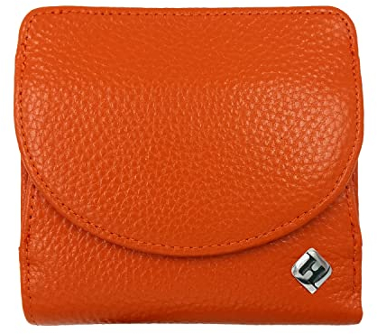 Kleine Geldbörse Damen, Reise Portemonnaie, viele Fächer, Leder orange, RFID Blocker, Münzfach groß | Wiener Schachtel, Geldbeutel Portmonee Damenbörse Damengeldbörse Damenportemonnaie Damengeldbeutel