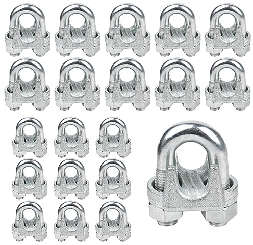 USTNIR 20 Pezzi Morsetti Cavo Acciaio M4 Morsetti Serracavo Clip per Fune Metallica Inox 304 Bullone a U Adatto per Fune d'Acciaio 4mm Fune