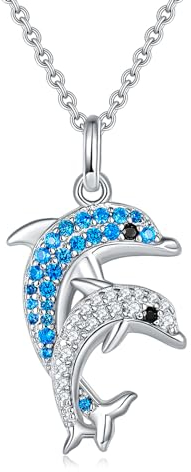 LOVANS Halskette Damen 925 Sterling Silber Delphin Anhänger Kette Damen mit Blau und Weiß Zirkonia Ketten für Damen Kinder Delfine Liebhaber