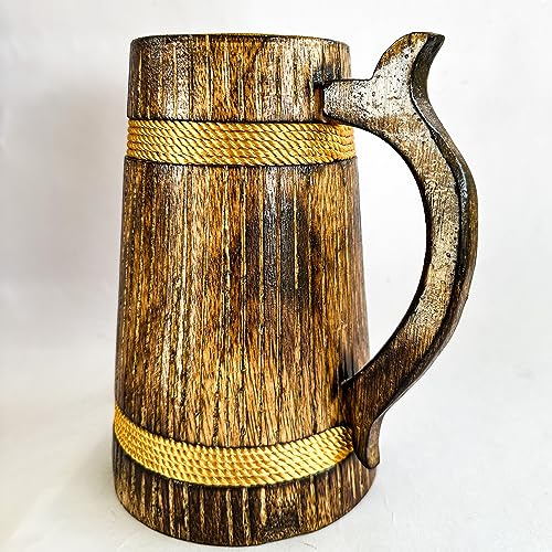 ANTIQUANA Handmade Wooden Beer Mug | Camping Travel Outdoor Mugs for Men | Tea Coffee Cup with Handle | Craft Tankard Drinking Stein