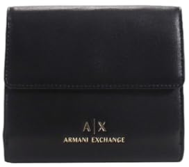 Armani Exchange Women's Jane, Sustainable, Gold Printed Logo Bi-Fold Wallet, Black, One Size
