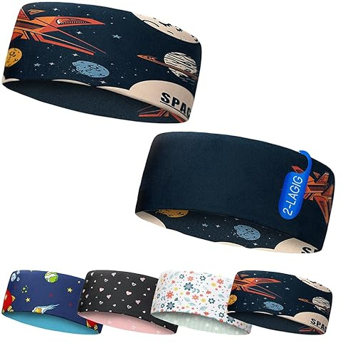 Klein Kind 6M-2J Sport Stirnband zum Wenden, 2-lagig für kalte Temperaturen, schnelltrocknend, Headband, Ohrenschützer, Schweißband, Haarband, Kopfband (DarkblueSpace)