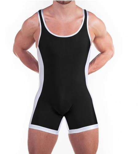 DLSMDOUS Herren Wrestling Unterhemden Ärmellose Sportunterstützer Wrestling Uniform Sport Bodysuit Jumpsuits Zum Spaß 4309 Schwarz L