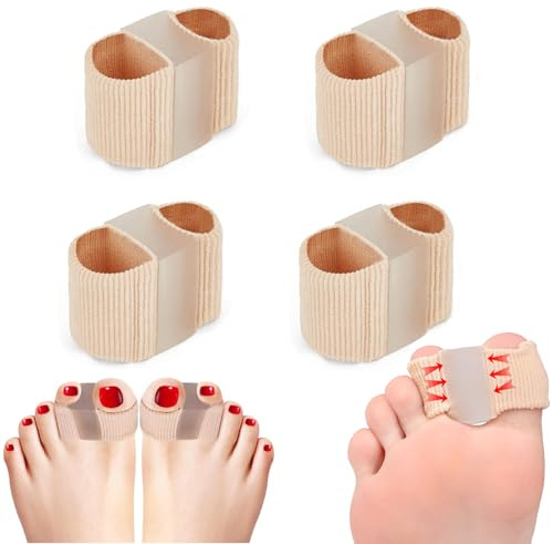 Gel Zehenspreizer Doppelloch 4 Stück Silikon Zehenstrecker Hallux Valgus Korrektur Zehenspreizer Weich Zehentrenner Tragbarer zehenbandag für Hammerzehen Hallux Valgus Korrektur, überlappende Zehen
